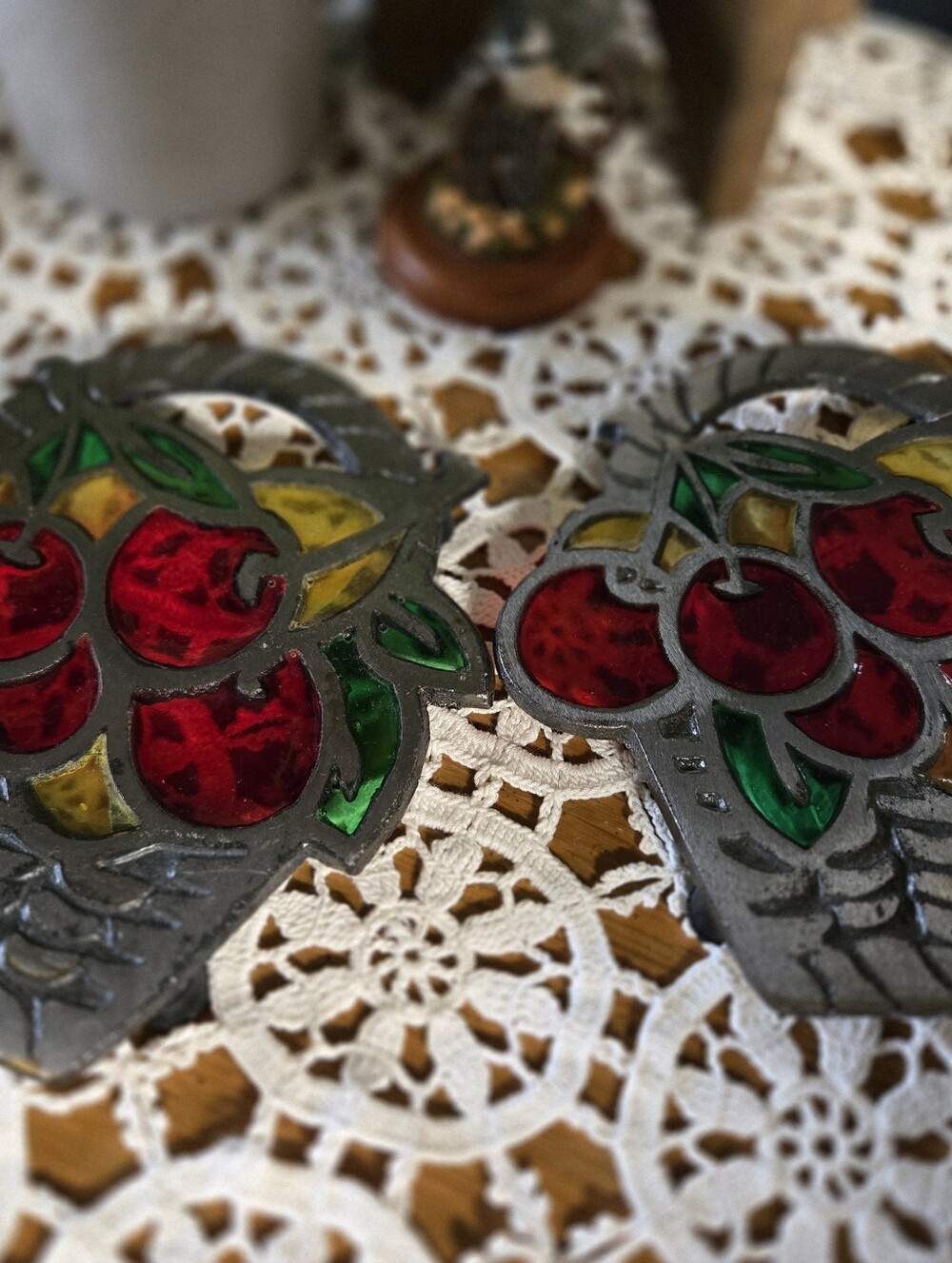Pair of Retro Fruit Basket Trivets